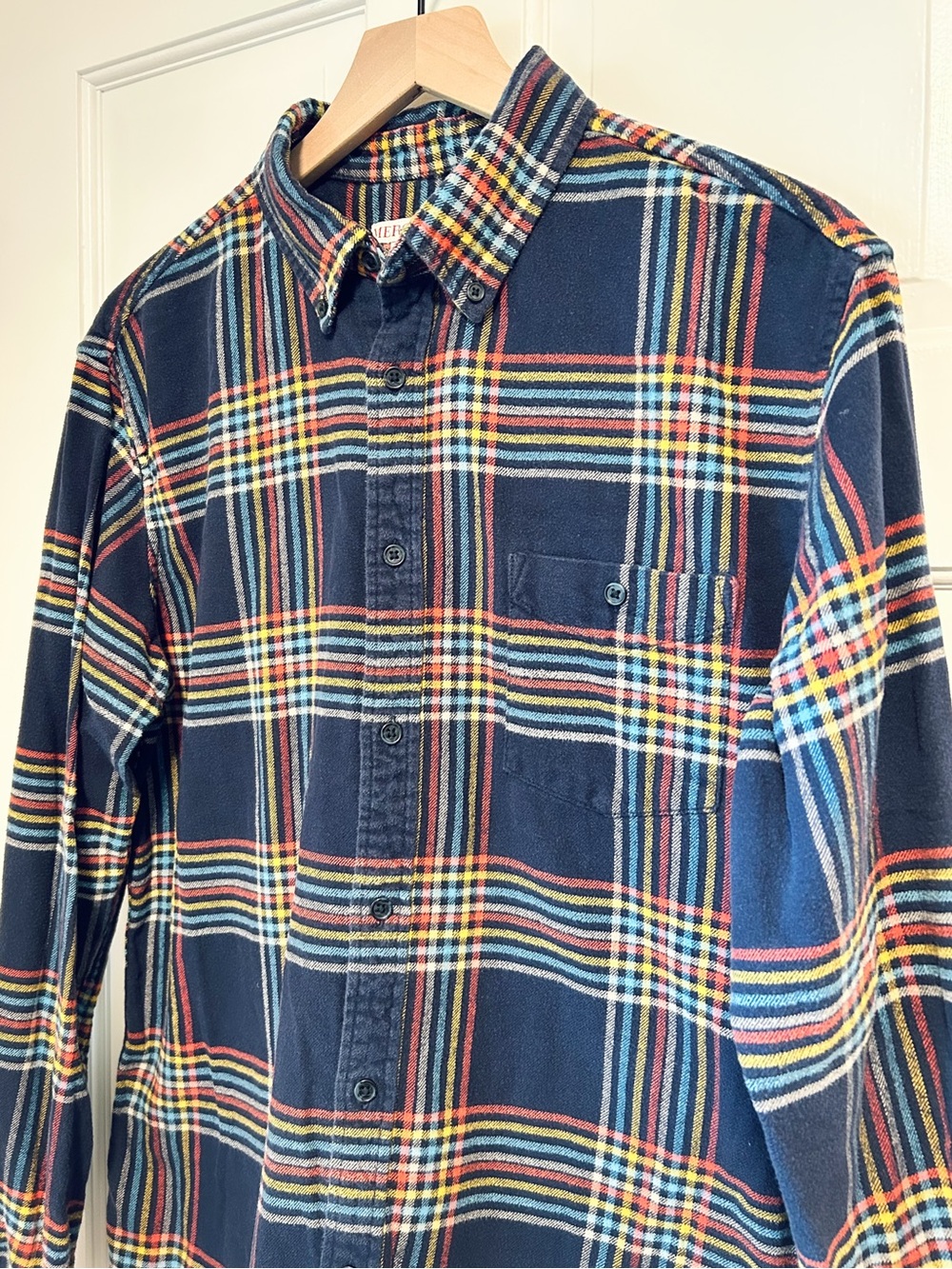 Men’s Merona Navy Blue Rainbow Plaid Flannel - Size Large - Picture 4 of 7